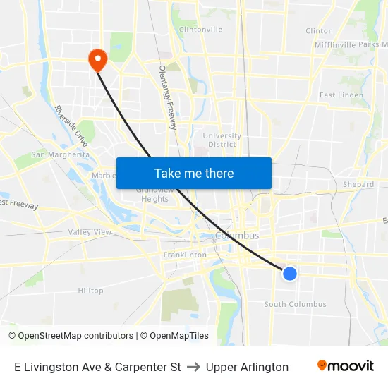 E Livingston Ave & Carpenter St to Upper Arlington map