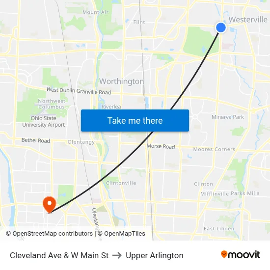 Cleveland Ave & W Main St to Upper Arlington map