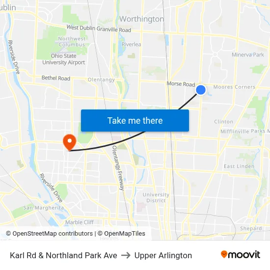 Karl Rd & Northland Park Ave to Upper Arlington map