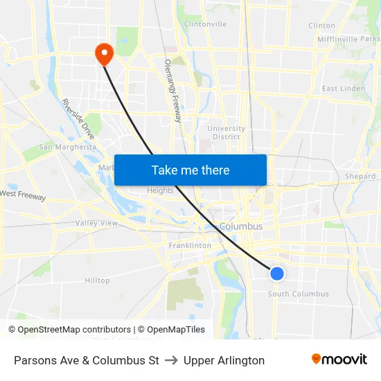 Parsons Ave & Columbus St to Upper Arlington map