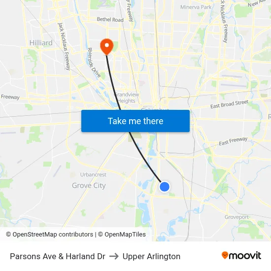Parsons Ave & Harland Dr to Upper Arlington map