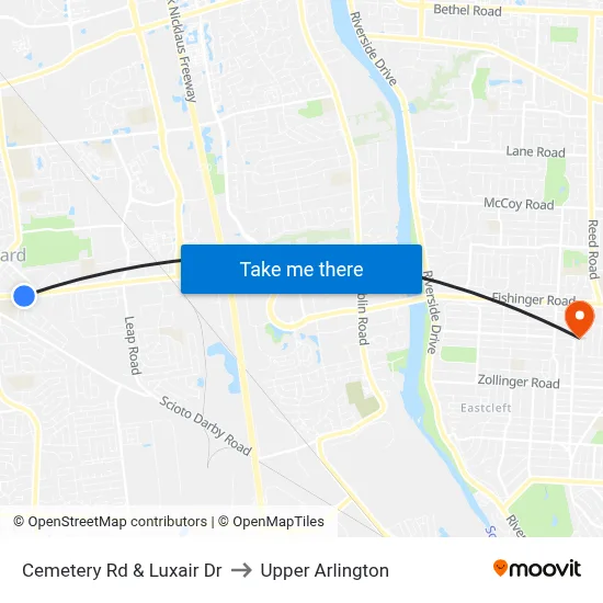 Cemetery Rd & Luxair Dr to Upper Arlington map
