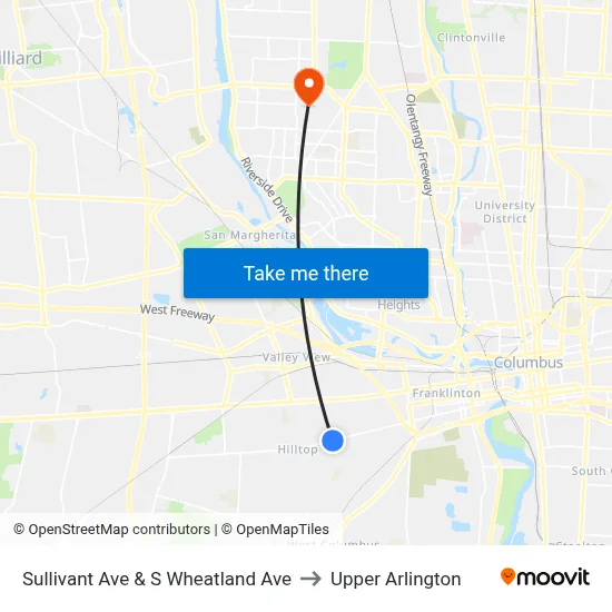 Sullivant Ave & S Wheatland Ave to Upper Arlington map