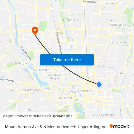Mount Vernon Ave & N Monroe Ave to Upper Arlington map