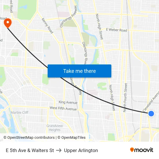 E 5th Ave & Walters St to Upper Arlington map