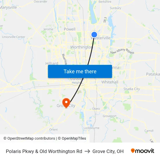 Polaris Pkwy & Old Worthington Rd to Grove City, OH map