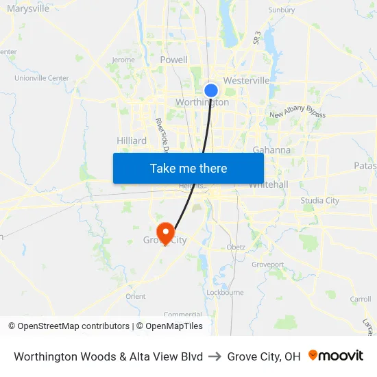 Worthington Woods & Alta View Blvd to Grove City, OH map