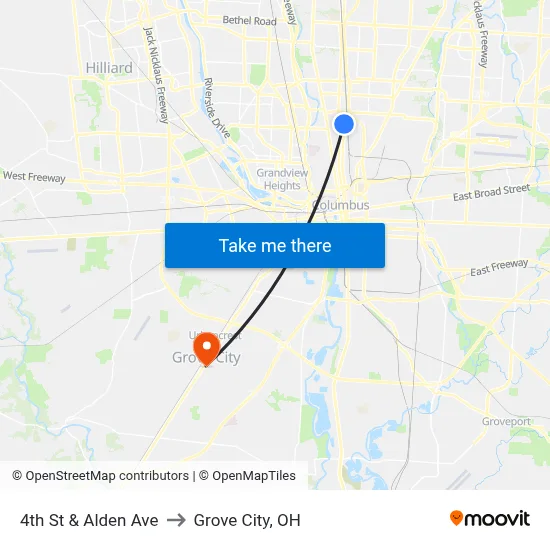 4th St & Alden Ave to Grove City, OH map