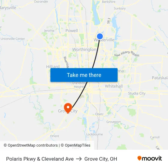 Polaris Pkwy & Cleveland Ave to Grove City, OH map