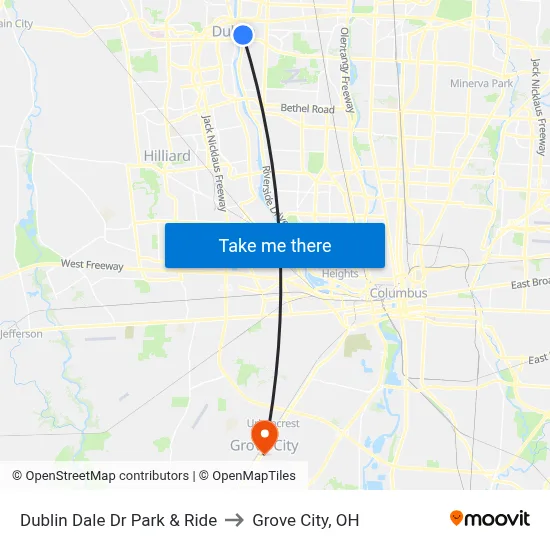Dublin Dale Dr Park & Ride to Grove City, OH map