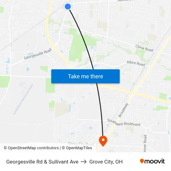 Georgesville Rd & Sullivant Ave to Grove City, OH map