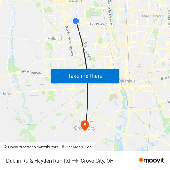 Dublin Rd & Hayden Run Rd to Grove City, OH map
