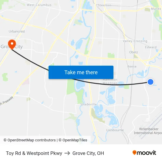 Toy Rd & Westpoint Pkwy to Grove City, OH map