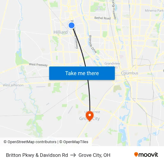 Britton Pkwy & Davidson Rd to Grove City, OH map