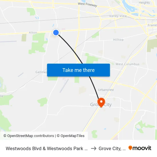 Westwoods Blvd & Westwoods Park & Ride to Grove City, OH map