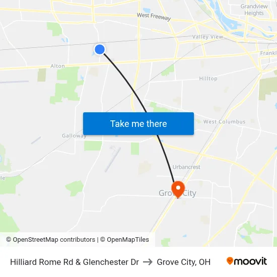 Hilliard Rome Rd & Glenchester Dr to Grove City, OH map