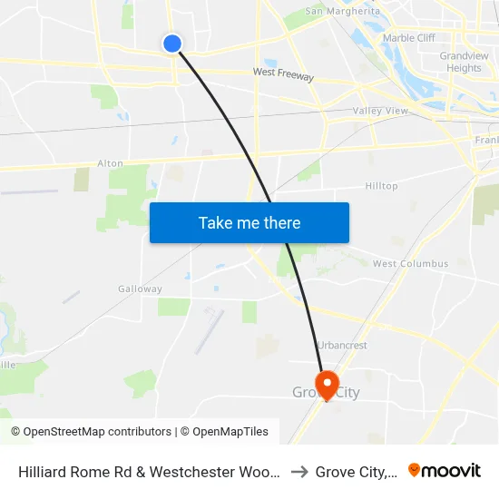 Hilliard Rome Rd & Westchester Woods Blvd to Grove City, OH map