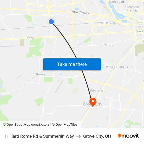 Hilliard Rome Rd & Summerlin Way to Grove City, OH map