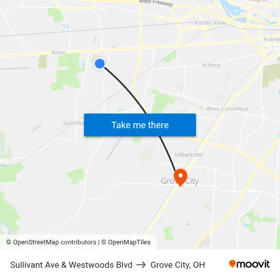Sullivant Ave & Westwoods Blvd to Grove City, OH map