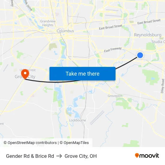 Gender Rd & Brice Rd to Grove City, OH map