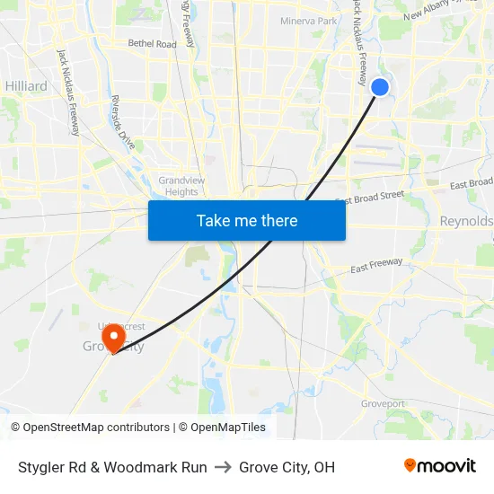 Stygler Rd & Woodmark Run to Grove City, OH map