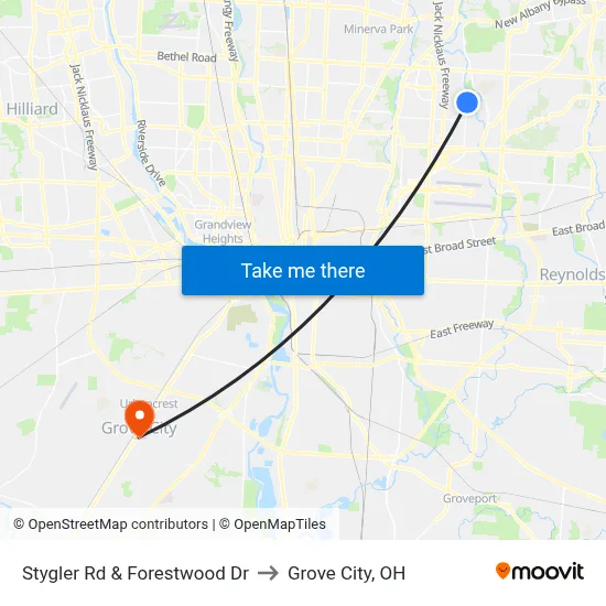 Stygler Rd & Forestwood Dr to Grove City, OH map