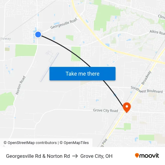 Georgesville Rd & Norton Rd to Grove City, OH map