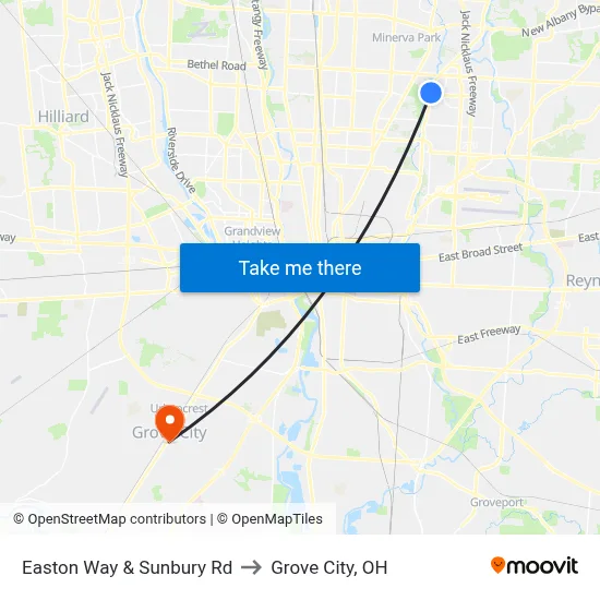 Easton Way & Sunbury Rd to Grove City, OH map