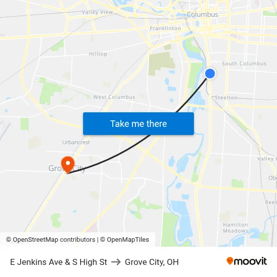 E Jenkins Ave & S High St to Grove City, OH map