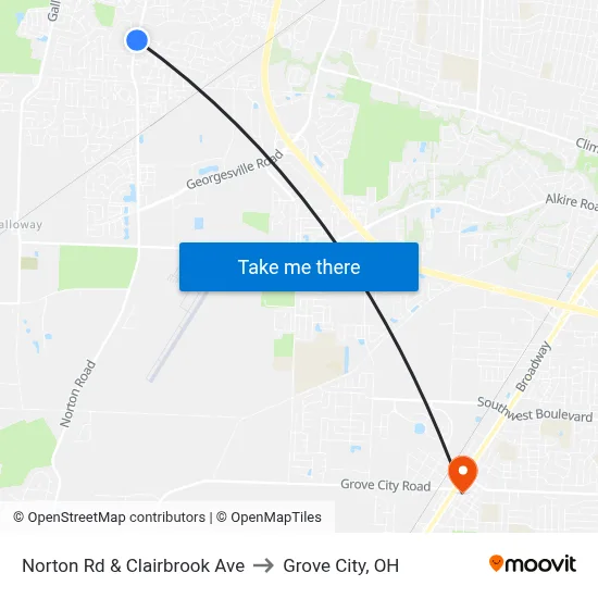 Norton Rd & Clairbrook Ave to Grove City, OH map