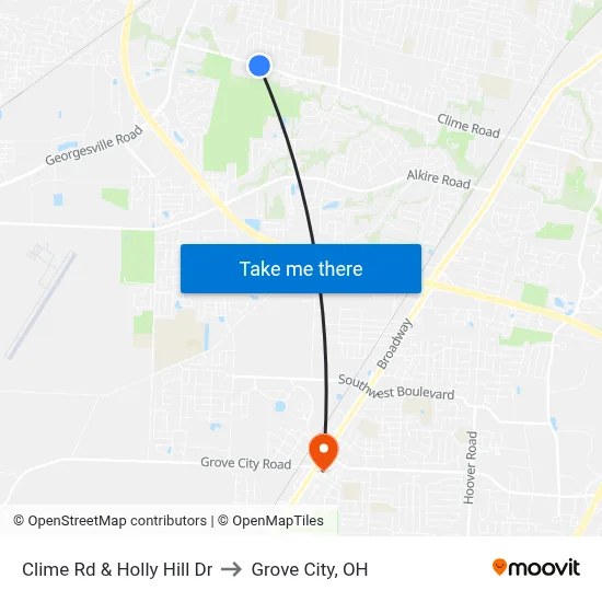 Clime Rd & Holly Hill Dr to Grove City, OH map