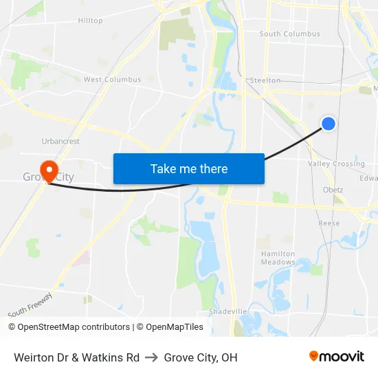 Weirton Dr & Watkins Rd to Grove City, OH map