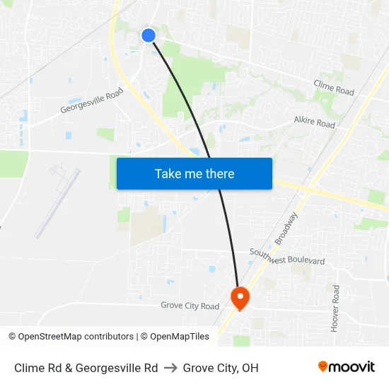 Clime Rd & Georgesville Rd to Grove City, OH map