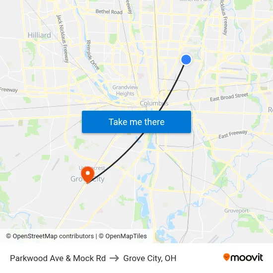 Parkwood Ave & Mock Rd to Grove City, OH map