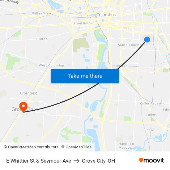 E Whittier St & Seymour Ave to Grove City, OH map