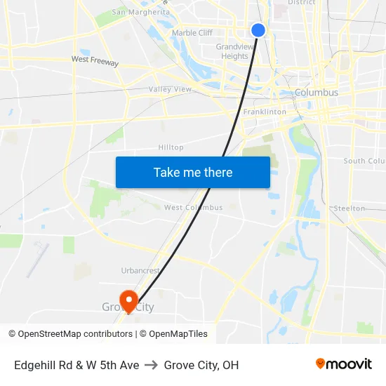 Edgehill Rd & W 5th Ave to Grove City, OH map