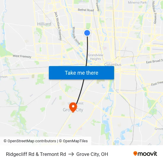 Ridgecliff Rd & Tremont Rd to Grove City, OH map