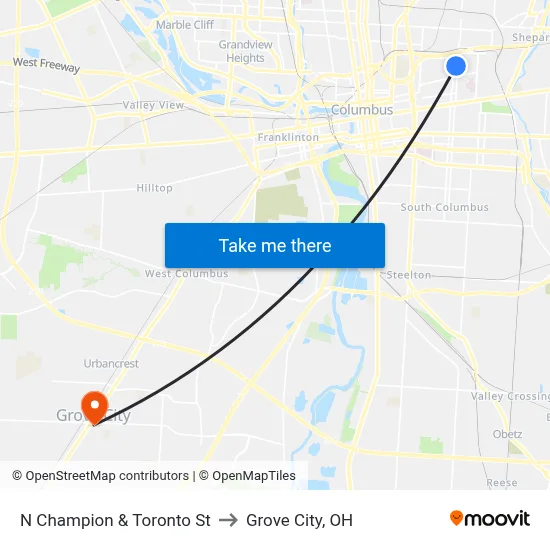N Champion & Toronto St to Grove City, OH map