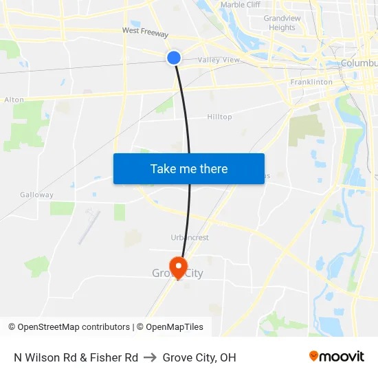 N Wilson Rd & Fisher Rd to Grove City, OH map