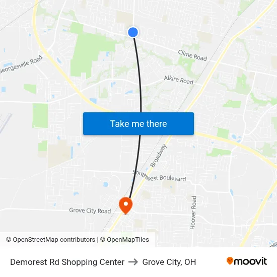 Demorest Rd Shopping Center to Grove City, OH map