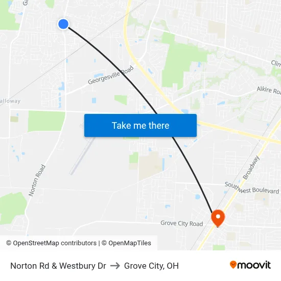 Norton Rd & Westbury Dr to Grove City, OH map