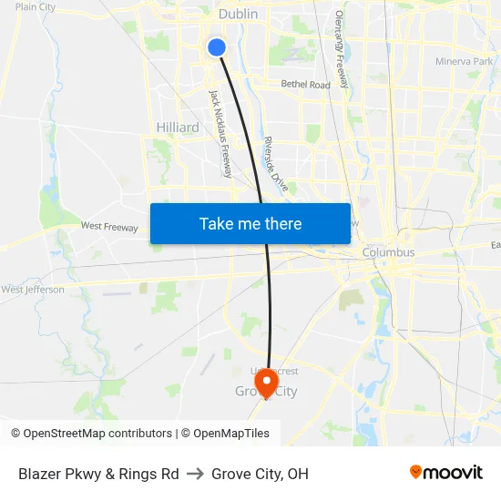 Blazer Pkwy & Rings Rd to Grove City, OH map
