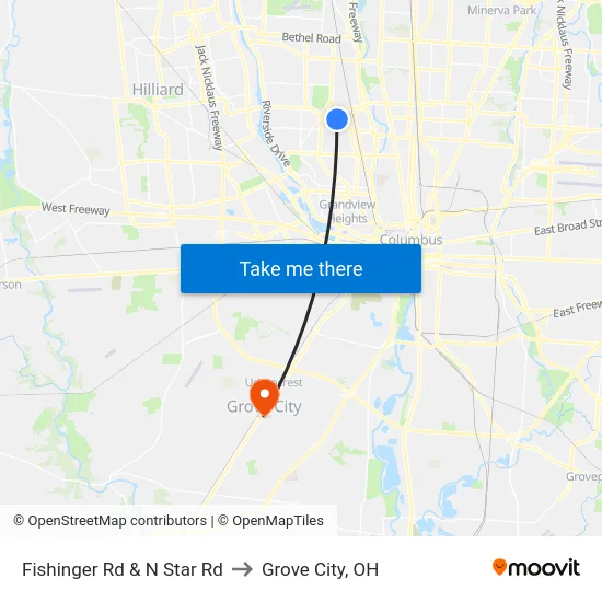Fishinger Rd & N Star Rd to Grove City, OH map