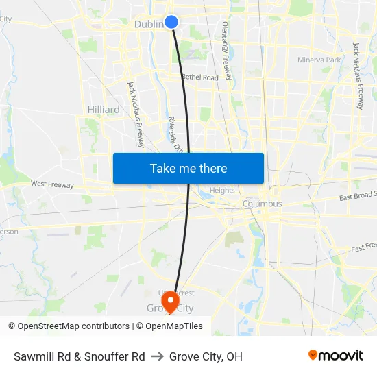 Sawmill Rd & Snouffer Rd to Grove City, OH map