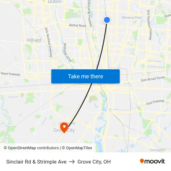 Sinclair Rd & Strimple Ave to Grove City, OH map