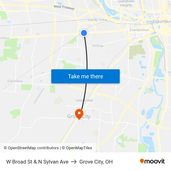 W Broad St & N Sylvan Ave to Grove City, OH map