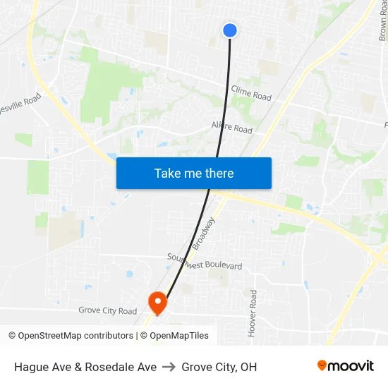 Hague Ave & Rosedale Ave to Grove City, OH map
