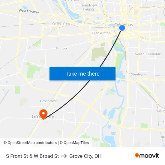 S Front St & W Broad St to Grove City, OH map