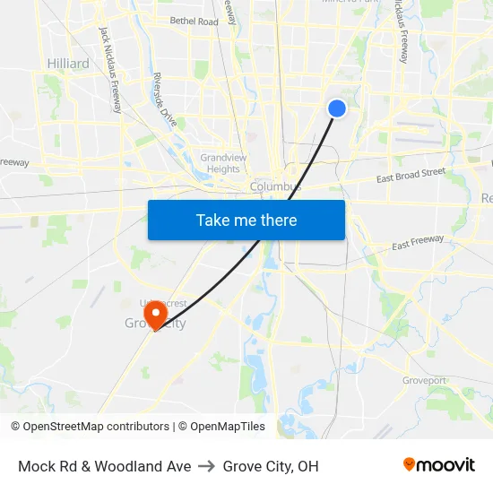Mock Rd & Woodland Ave to Grove City, OH map