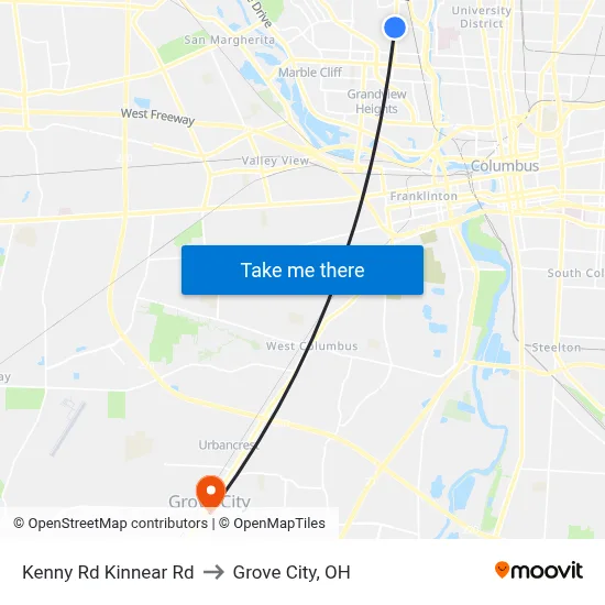 Kenny Rd Kinnear Rd to Grove City, OH map